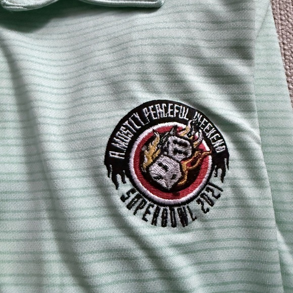 Greg Norman Polo Shirt Men's Medium Golf Striped Green - Picture 4 of 6
